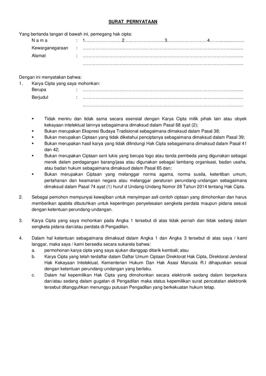 Surat Pernyataan Kepemilikan Karya — halaman 1